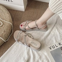 Fashion Sandals Women 2021 New Summer Fairy Wind Rhindrills Flat with Skirt Two Wear Roman Beach Sandals
