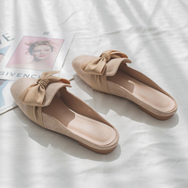 Lazy Baotou half slippers Women wear 2021 spring new fashion Joker bow no heel Net red slippers