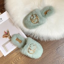 2021 autumn and winter Joker Hong Kong flavor Baotou wool slippers women wear half-support cotton shoes winter plus velvet warm women shoes