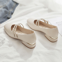 Square head single shoes women coarse with 2021 summer new evening evening wind gentle shoes in the heel of Mary Jane shoes women flat side Wild