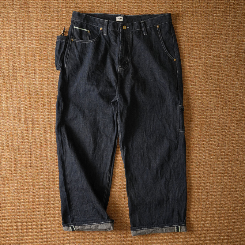 Xccc Fishbone 14.5 oz Pure Cotton Green Selvedge Water Bottle Pocket Casual Loose Straight-Leg Workwear Raw Denim Jeans Xccc Fishbone 14.5 oz Pure Cotton Green Selvedge Water Bottle Pocket Casual Loose Straight-Leg Workwear Raw Denim Jeans