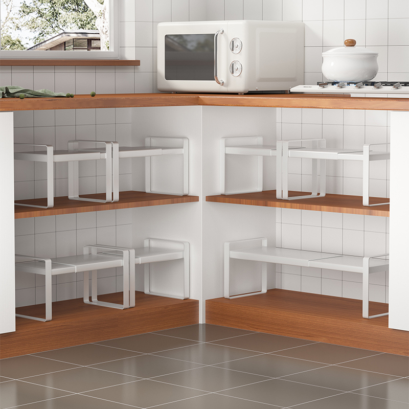 Kitchen telescopic shelving kitchen cabinet layered shelf Lower sink pan with containing shelf separator white debris placement shelf-Taobao