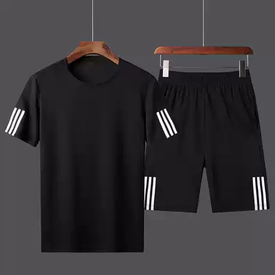 Men's casual sportswear suit summer two-piece fashion short sleeve T-shirt shorts 5 five five pants plus fat plus size