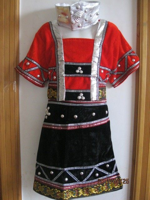 Yunnan minority ethnic Wa girls costumes dance performance clothing children Hani ethnic group stage performance costumes