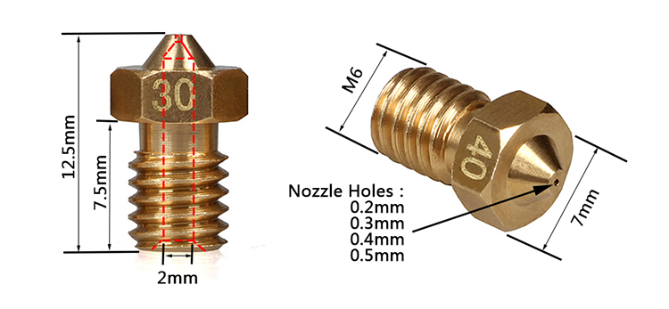 Phụ kiện đầu phun máy in Leji 3D Đầu phun E3D V6 Đầu in đùn 0,2 0,3 0,4 0,5