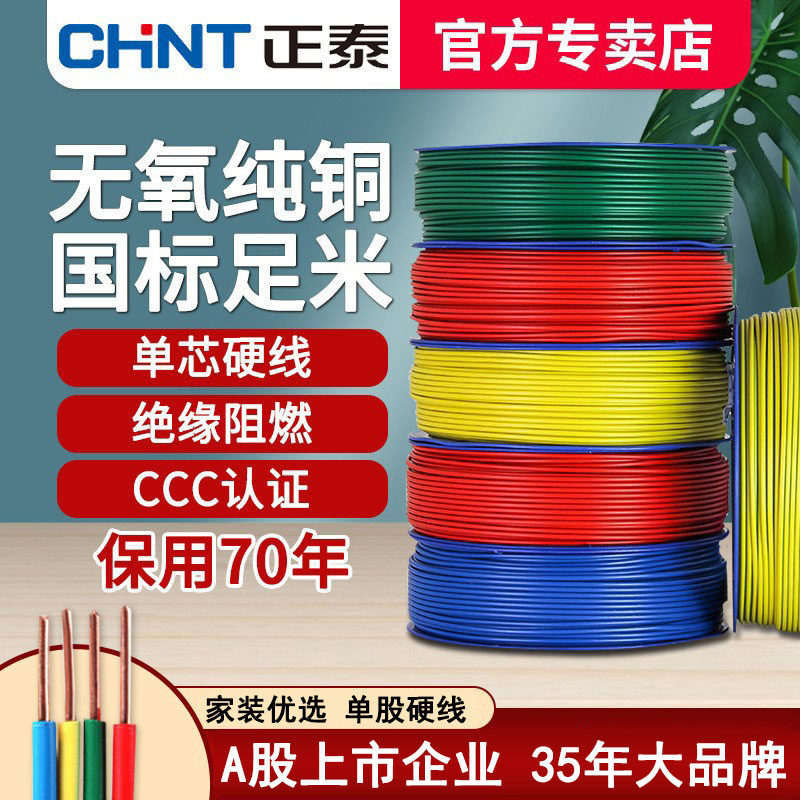 Chint Wire Home Improvement Hard Wire Loose Shear BV2.5 4 6 Square Single Strand Copper Core National Standard 1.5 Copper Wire 50 meters