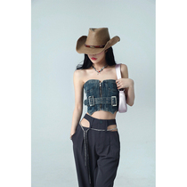 Aunt Barbie Cowboy Smear blouse Women 2022 Summer style Spicy Brother-in-law American Comeback short and a piece of wrap-up.