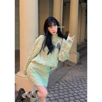 Barbie Aunt Sweater Suit Women Spring 2022 New Thickened Warm Soft Glutinous knit Knitted Cardiovert half-body dress Two sets