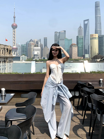 Barb Chill Hot Girl Fishbone Bra Summer Outerwear Vacation Outing Lace Tube Top One Shoulder Top