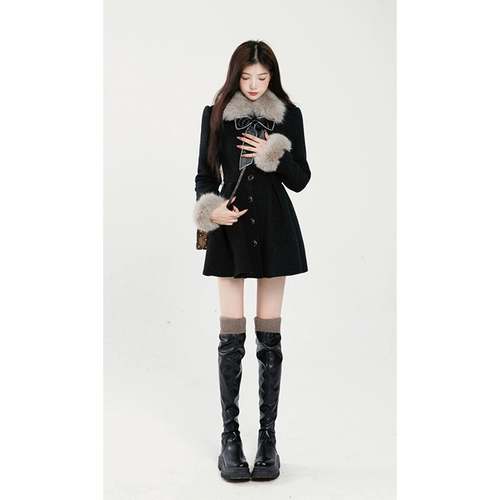 Шерстяное платье, костюм с бантиком, мини-юбка, 2023, увеличенная толщина