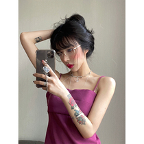 Spot Barbie off-the-shoulder dress female Korean temperament one-word collar waist slim sexy suspender skirt