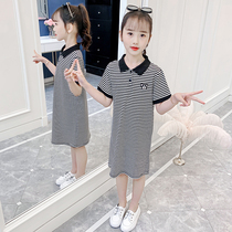 Girl Striped Dress Dress 2022 Summer Dress New Korean Version College Wind Pure Cotton CUHK Coupe Girl Little Girl Summer Dress