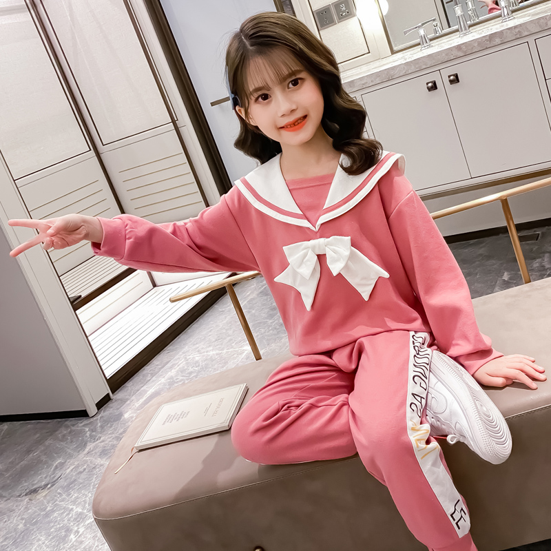 Girl Suit Autumn Clothing 2021 New Internet Red Girl Spring Autumn Season Trendy Navy Craze Children Clothing Casual two style