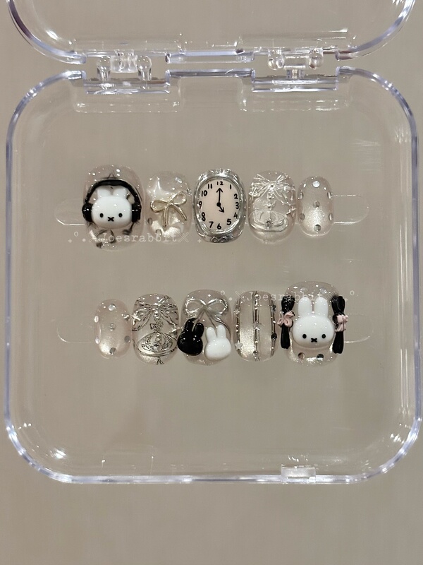 Joesrabbit【Original】｜Handmade Wearable Nails ins Miffy Headphones Cat Eye Polka Dot Korean Style Cute