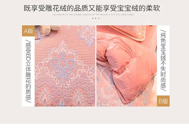 5D khắc gia đình nhung san hô bốn luật Levin cashmere flannel mùa đông dày hai mặt giường pha lê nhung vải quilt - Bộ đồ giường bốn mảnh chăn gối