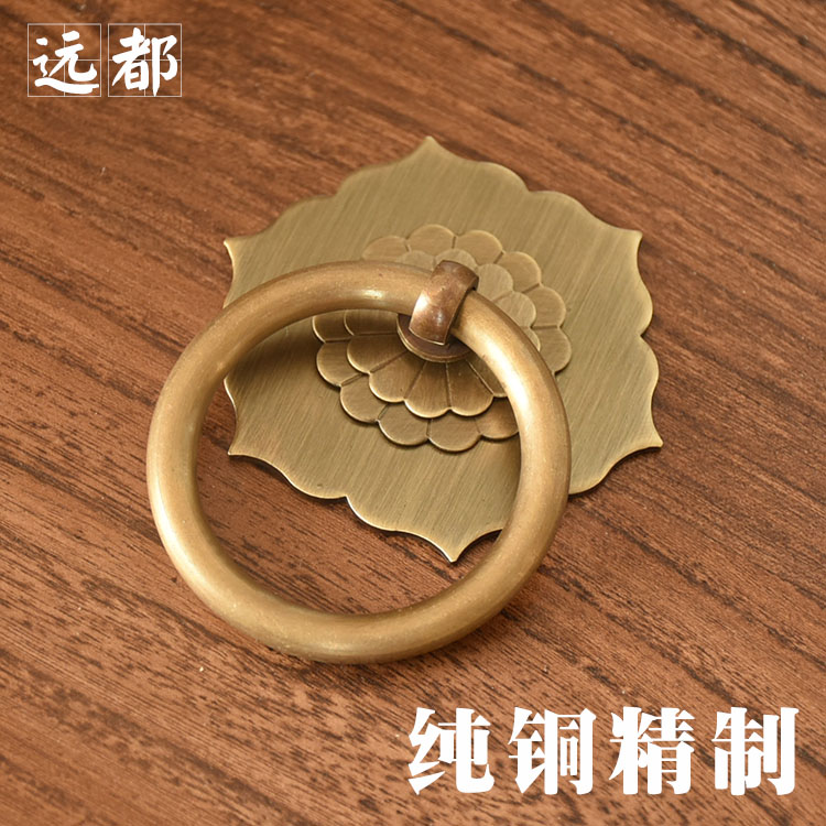 Chinese antique drawer handle old fashion furniture cabinet bookcase wardrobe door handle pure copper medicine cabinet pull ring copper accessories