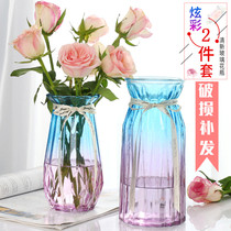 (Two-piece set) glass vase European-style color transparent Lily rich bamboo hydroponic vase living room flower arrangement