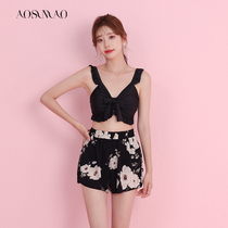 Split swimsuit female summer conservative thin belly cover belly 2021 new hot spring four-piece set small chest gathering swimsuit