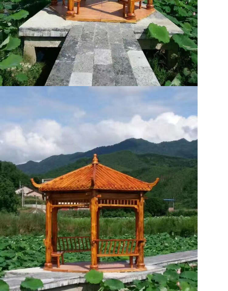 Cổ gỗ ngoài trời gazebo sân carbonized gỗ hình lục giác gazebo chalet biệt thự vườn rắn gỗ gian hàng đồ nội thất - Bàn ghế ngoài trời / sân bàn ghế để ban công