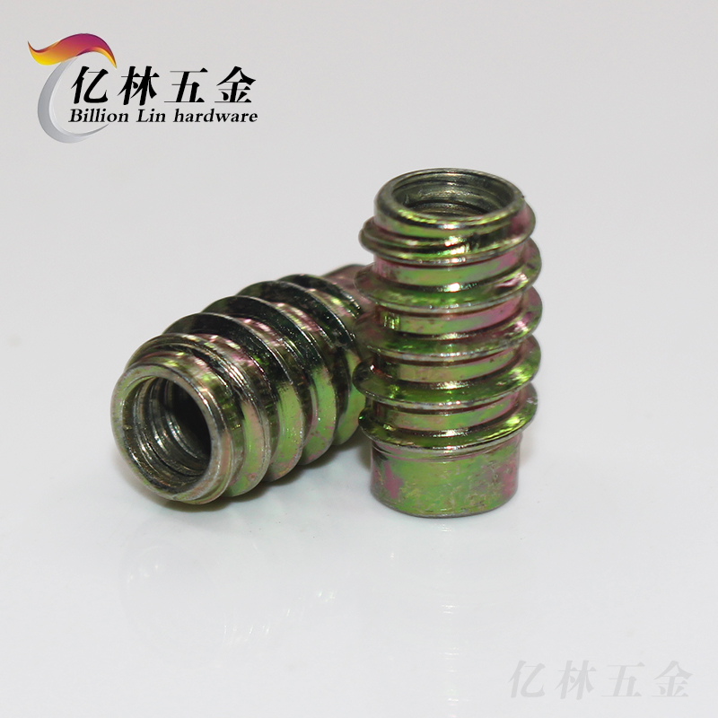 Innate inner and outer tooth nut no-medium iron nut solid wood furniture embedded with nut furniture T-type straight-through screw cap