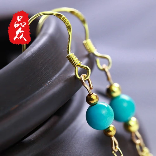 品松 Бирюзовые серьги, длинная инкрустация камня, 2019