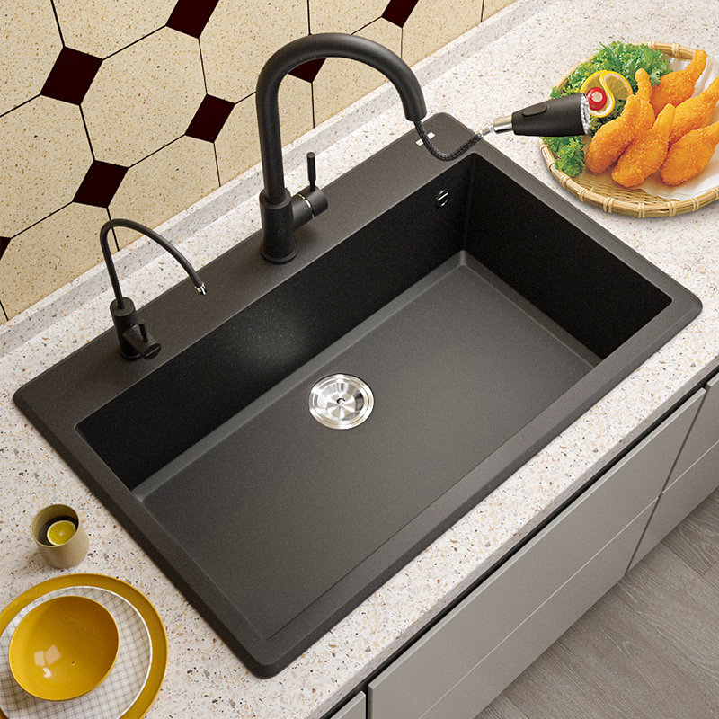 Maribo quartz stone sink black granite large single tank kitchen sink counter basin sink 930