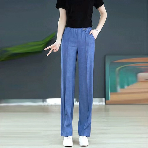 Джинсовые тонкие шелковые штаны для отдыха, высокая талия, подходит для подростков, свободный прямой крой