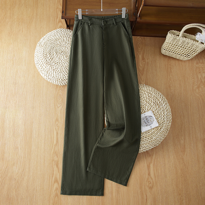Olive Green Tencel Linen Wide-Leg Pants for Women 2026 Summer New Style Drapey Breathable Lazy Style Casual Straight Pants Thin