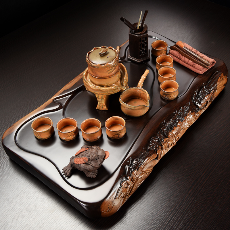 Repeatedly in the whole piece of ebony wood tea tray tea Chinese contracted ceramic kung fu tea set the teapot tea tray