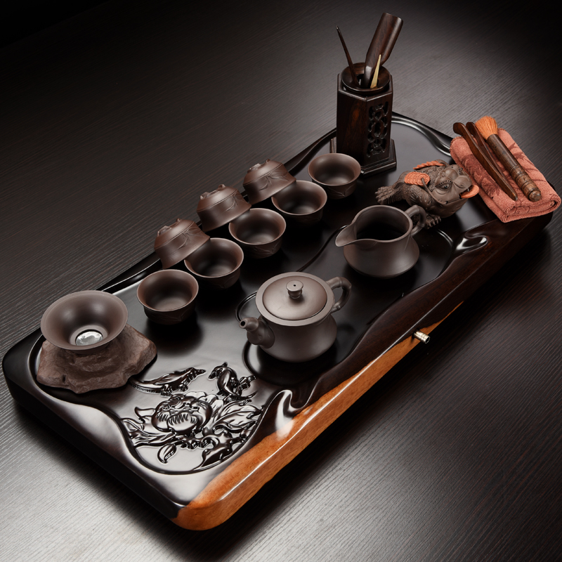 Repeatedly prosperous Chinese style household ebony wood tea table ground kung fu tea sets contracted ceramic tea set