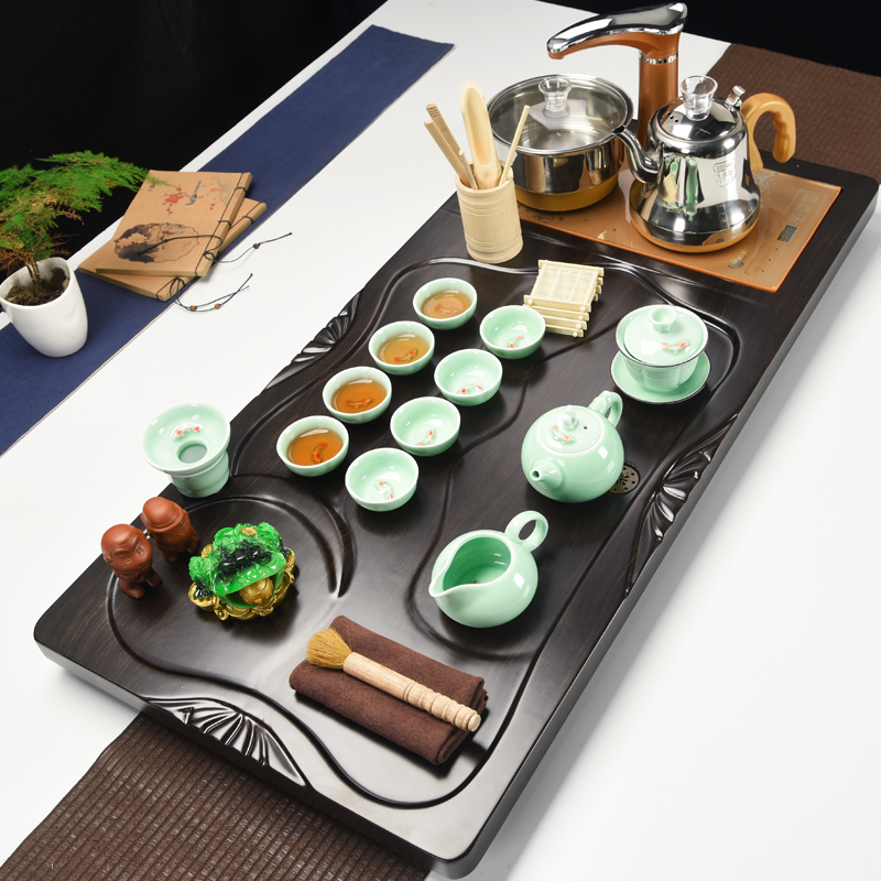 Repeatedly in automatic step kung fu tea sets tea tray household carbon black flat tea tray tea ceramic tea set