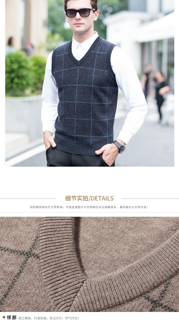 100% len nguyên chất vest nam trung niên kẻ sọc mới đan vest lỏng thanh niên không tay áo len nam áo len hàn quốc