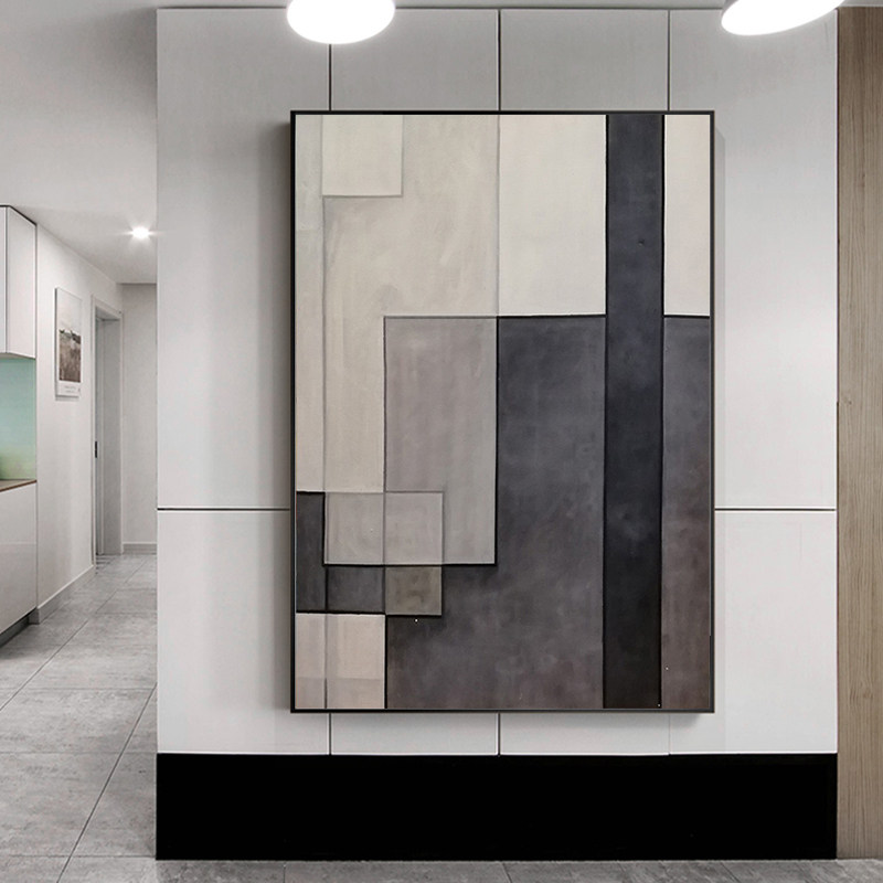 Hand-painted Oil Painting Abstract Black & White Color Block Aisle Entrance of the family Xuanguan hanging painting Nordic Modern Living room Background wall Decorative Painting