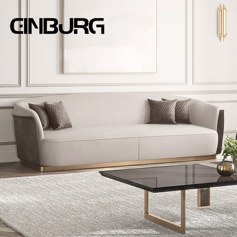 Italian light luxury sofa post-modern leather cloth mixed titanium alloy single triple seat living room high-end clubhouse sofa combination