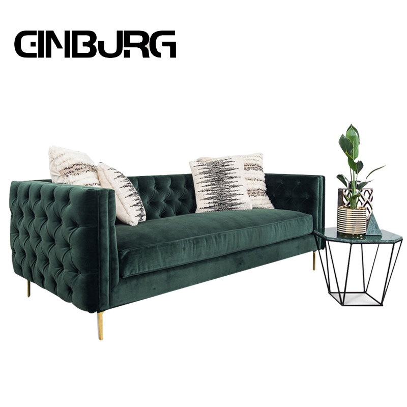 American light and luxurious green sofa Nordic Neoclassical velvet cloth Art trio Place Living room Whole Fitted Room Clothing Shop