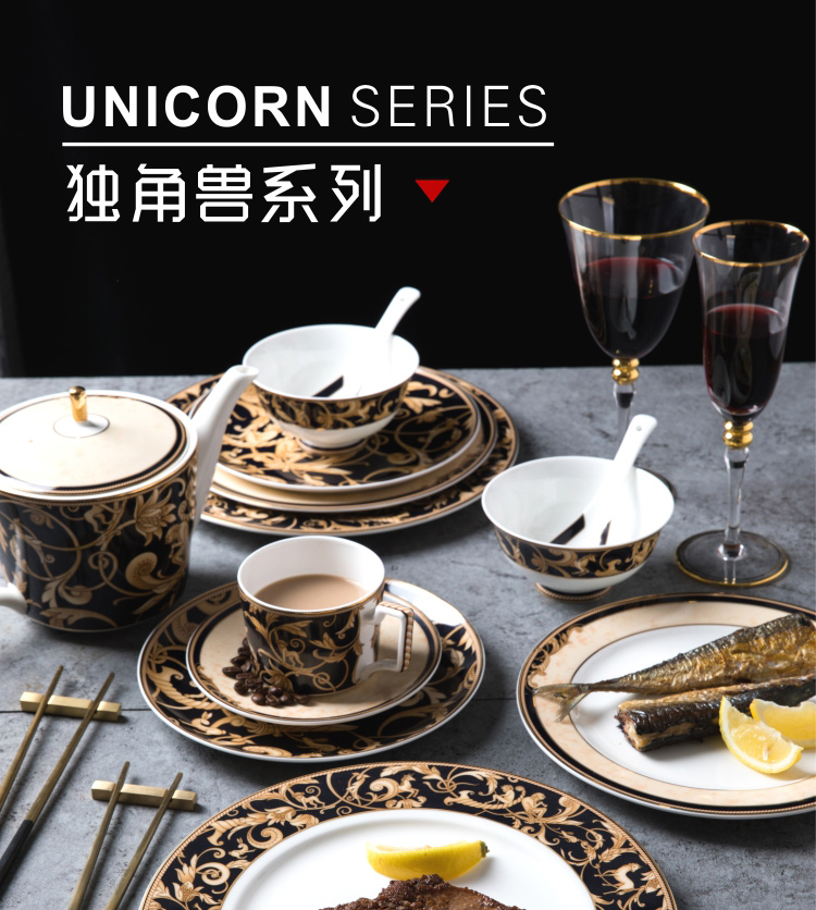 The "Good light and decoration style unicorn ceramic up phnom penh dish beefsteak dish bowl home plate suit