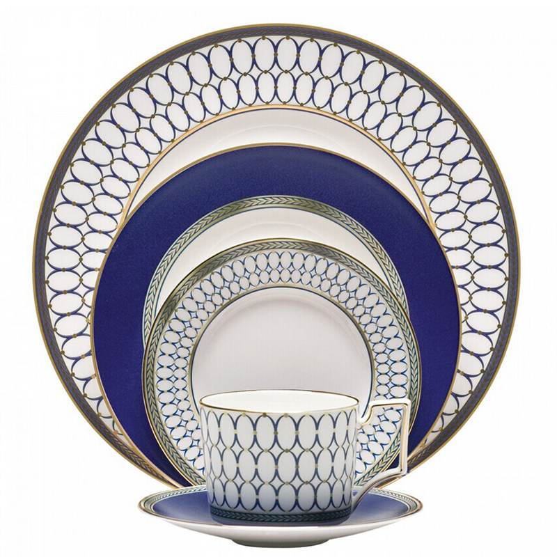 Blue wood ipads porcelain tableware dishes suit gold stroke miscellaneous pieces of small spoon, rainbow such as bowl suit sell like hot cakes