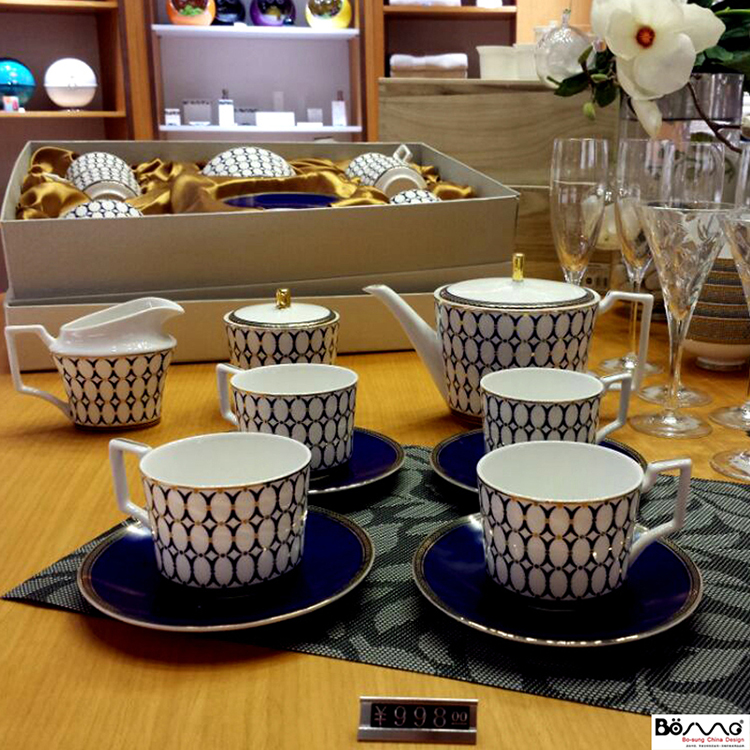 Blue elegant British Europe and the United States midrange ipads China coffee set soft adornment household flower cup match between example