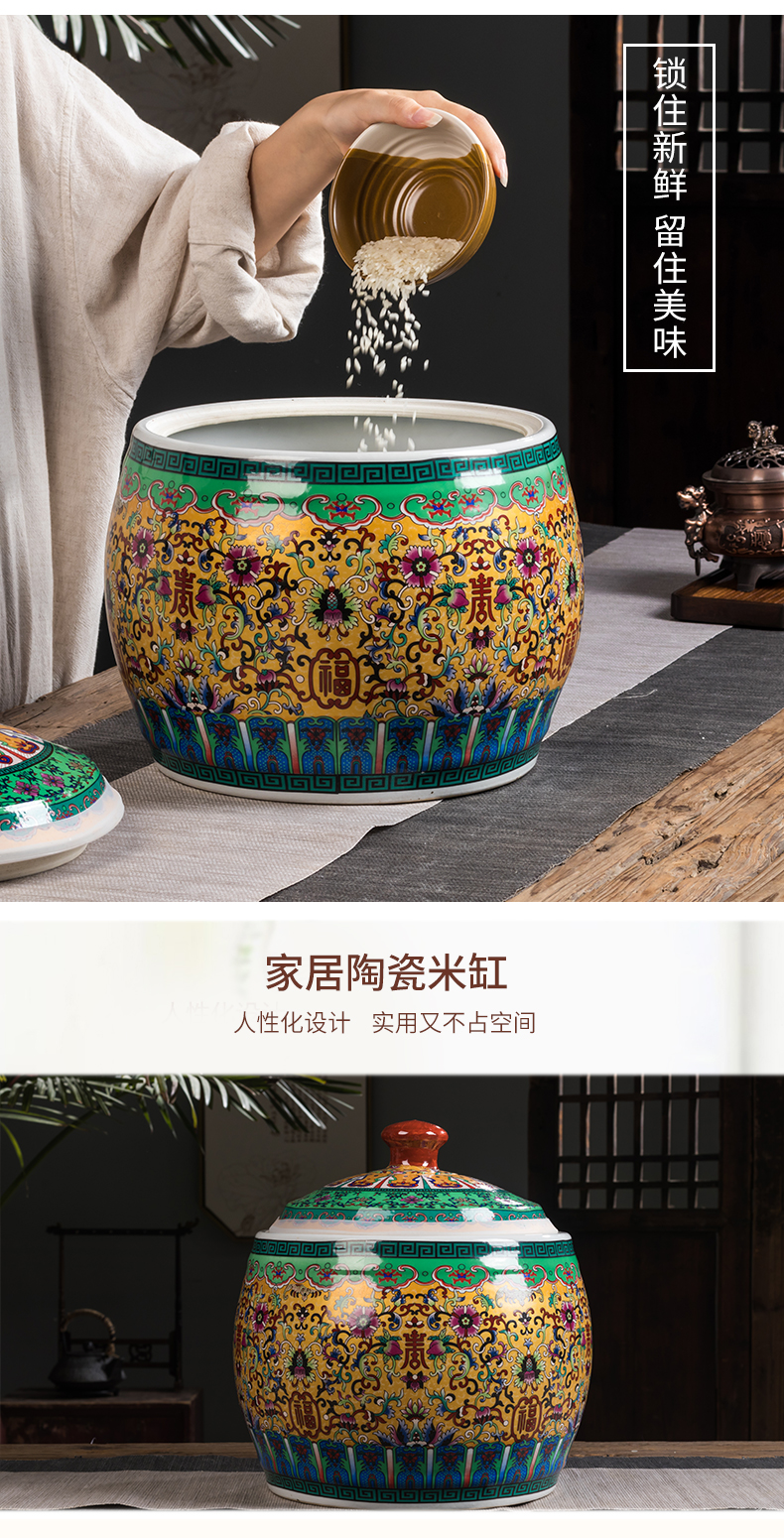 Jingdezhen ceramic barrel 20 jins with cover household insect - resistant seal old grains storage tank enamel see colour