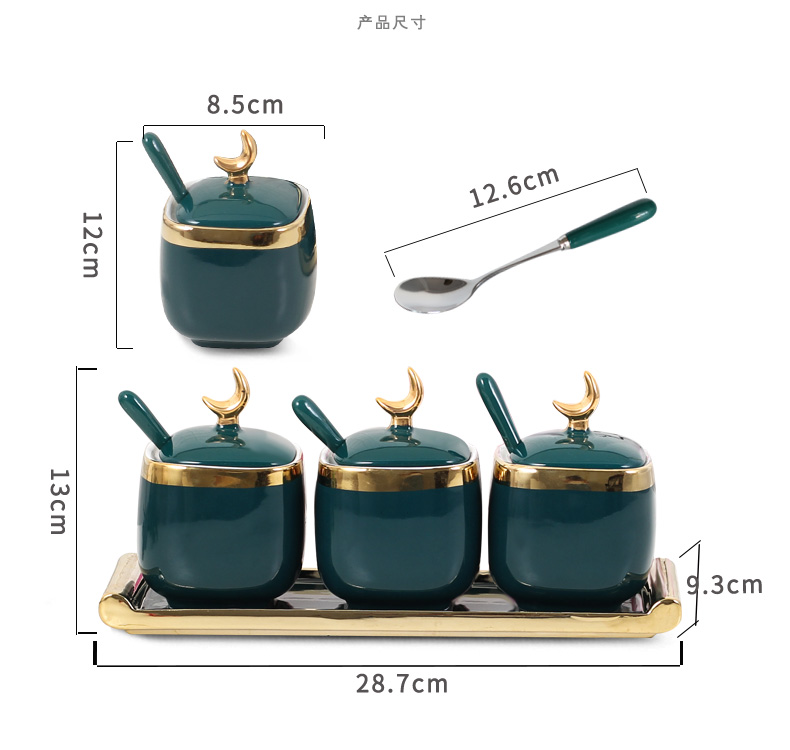 Emerald flavor pot three - piece combination with ceramic jar with cover household kitchen single run condiment jar