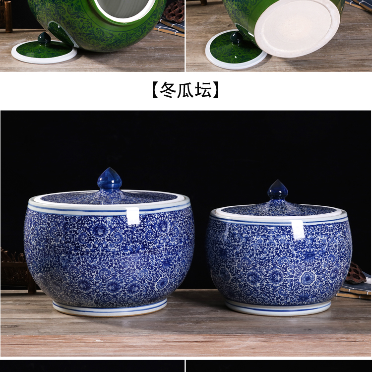 Jingdezhen ceramic barrel ricer box 20/30/50 kg with cover seal insect - resistant moistureproof cylinder pickles tank household