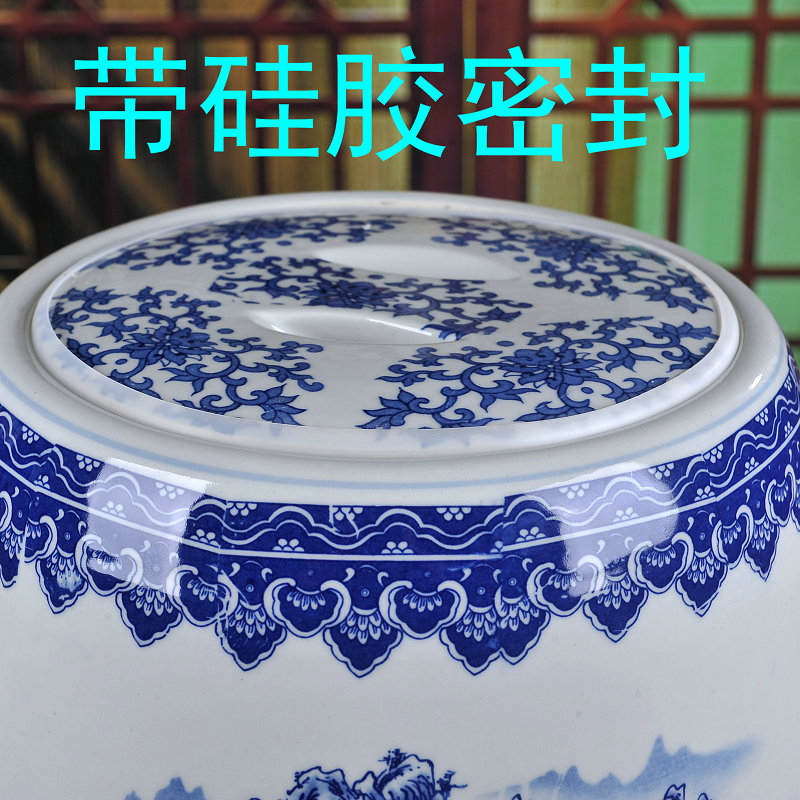 Jingdezhen barrel insect - resistant seal ceramics with cover 50 kg pack ricer box home 20 jins of blue and white porcelain porcelain water tanks