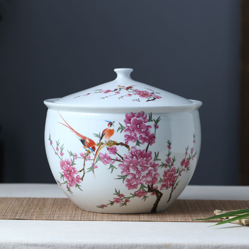 Jingdezhen ceramic barrel with cover household ricer box insect - resistant seal storage tank cylinder 5 jins of 10 jins 20 jins