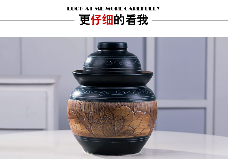 Jingdezhen ceramic pickle jar kimchi altar seal storage tank sichuan pickles pickled vegetables by double cover snacks pot