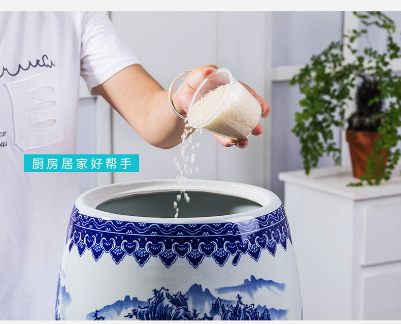 Jingdezhen ceramic barrel rice bucket 50 jins home 20 jins storage bins with cover seal insect - resistant moistureproof tank