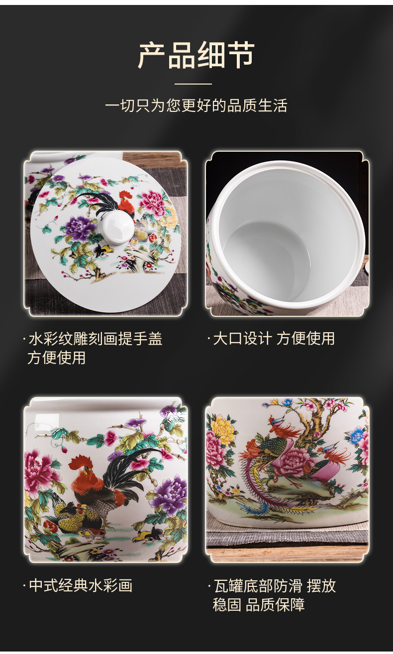 Jingdezhen ceramic barrel filling ricer box with cover 10 jins 20 jins home moistureproof insect - resistant storage tank cylinder surface of barrels of oil box