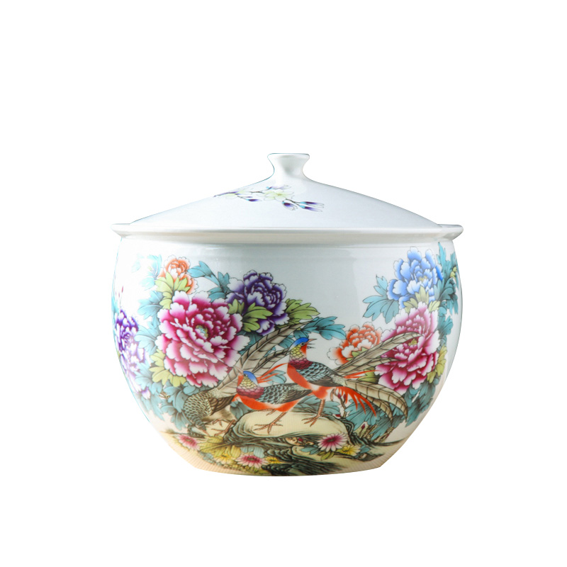 Jingdezhen ceramic barrel with cover household ricer box insect - resistant seal storage tank cylinder 5 jins of 10 jins 20 jins