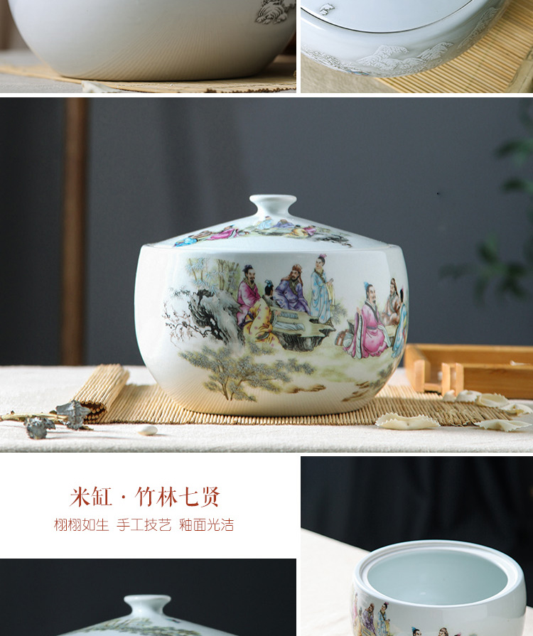 Jingdezhen ceramic barrel with cover household ricer box insect - resistant seal storage tank cylinder 5 jins of 10 jins 20 jins