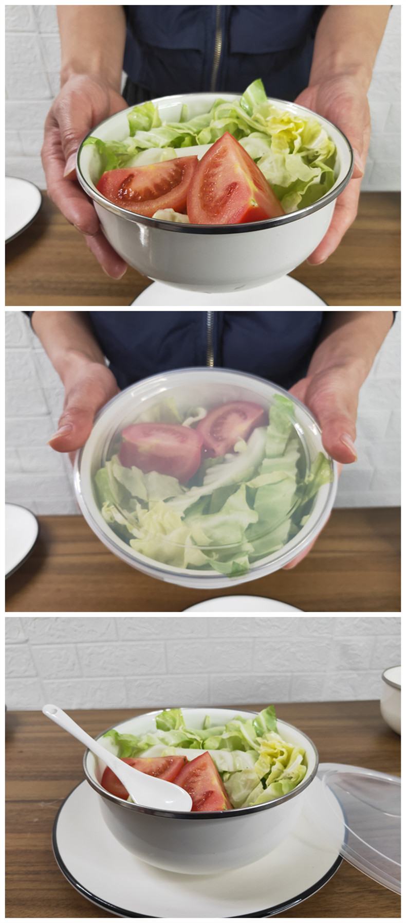 Enamel bowls household with cover northern wind Enamel baby children eat a small bowl of soup bowl mercifully rainbow such as bowl of fresh salad bowl