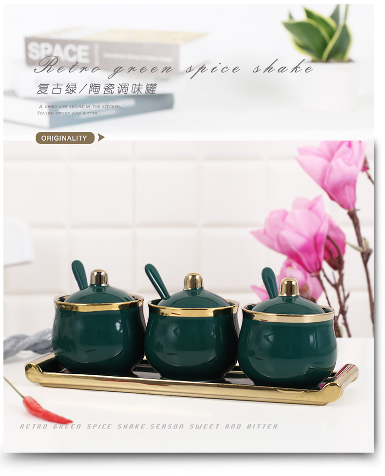 Emerald flavor pot three - piece combination with ceramic jar with cover household kitchen single run condiment jar